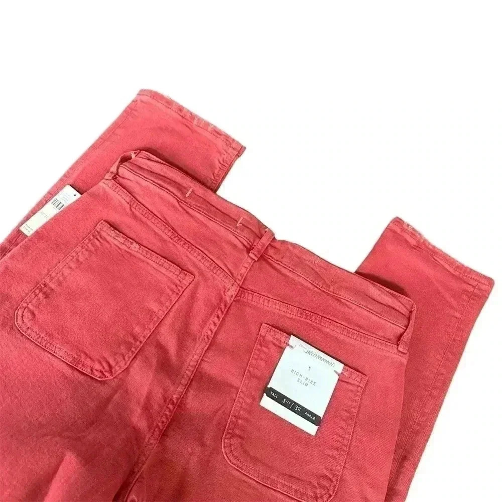 Anthropologie Pilcro Womens 32 Tall Red High Rise Thrashed Skinny Jeans Stretch - Picture 7 of 13